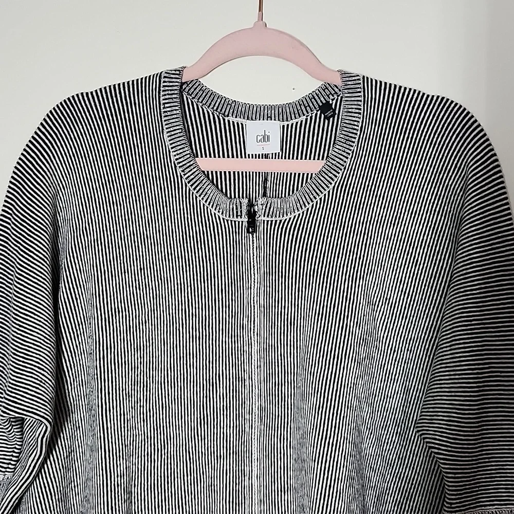 Cabi Cupids Cardigan Sweater Vertical Stripe Side Ties Full Zip Womens Small